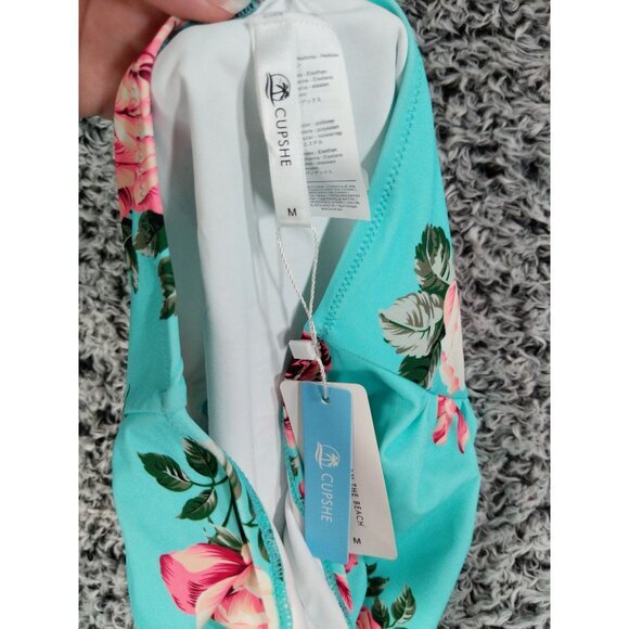 CUPSHE Floral High Rise Swim Bottoms Womens SZ M Roses Light‎ Blue Beach NEW - Picture 7 of 11